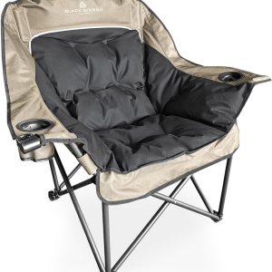 Black Sierra Plush Camping Chair for Sports & Outdoors, Oversize XL Outdoor Folding Chair Supports 400 lbs, Heavy Duty Lounge w/Cup Holders & Carry Bag Perfect for Tailgating, Patio