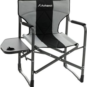 Directors Chairs Foldable, Camping Chairs with Side Table, Camp Chairs for Heavy People, Outdoor Camping Chairs, Adults Folding Chairs for Outside, 350lbs (Grey-1PC)